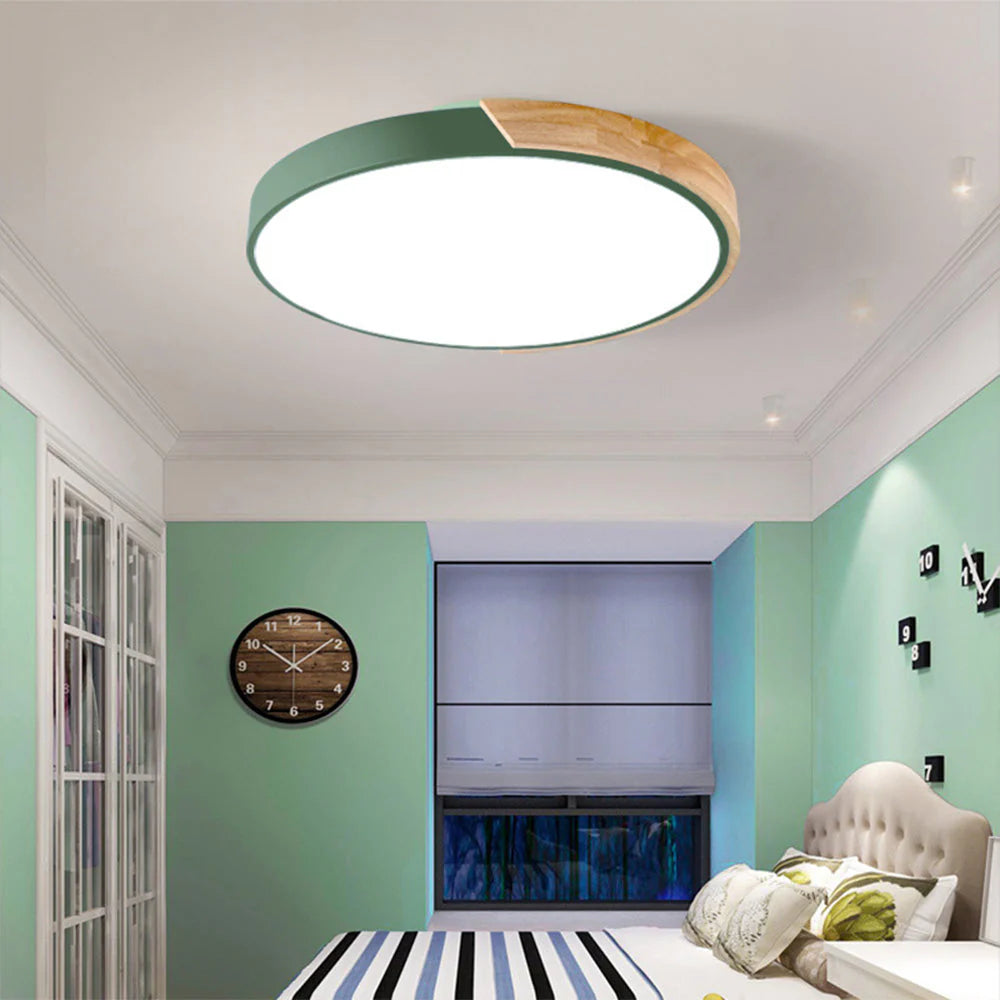 Adjustable Round Wood Macaron-Style Ceiling Light