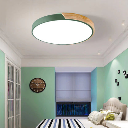 Adjustable Round Wood Macaron-Style Ceiling Light