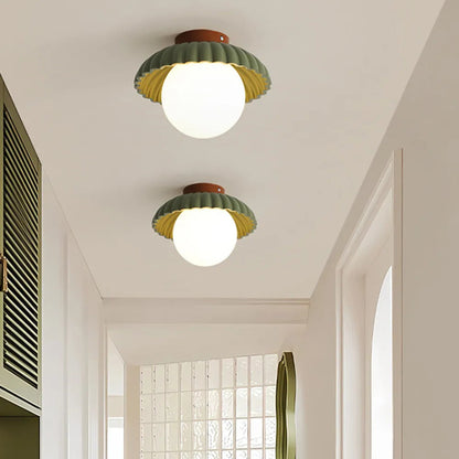 Modern Cream Glass Ceiling Light with Floral Bud Motif