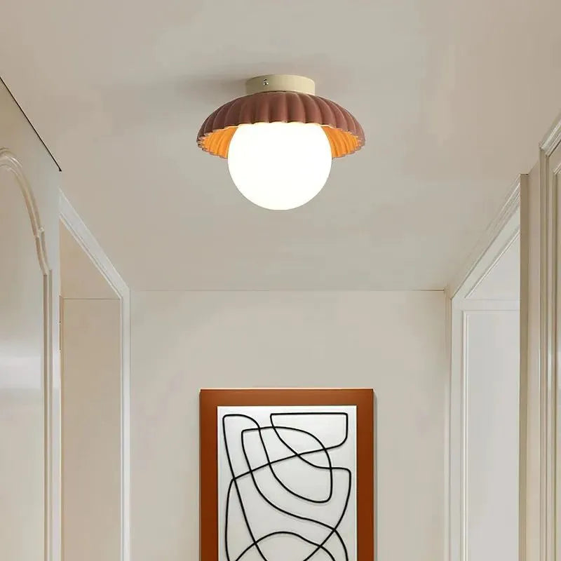 Modern Cream Glass Ceiling Light with Floral Bud Motif