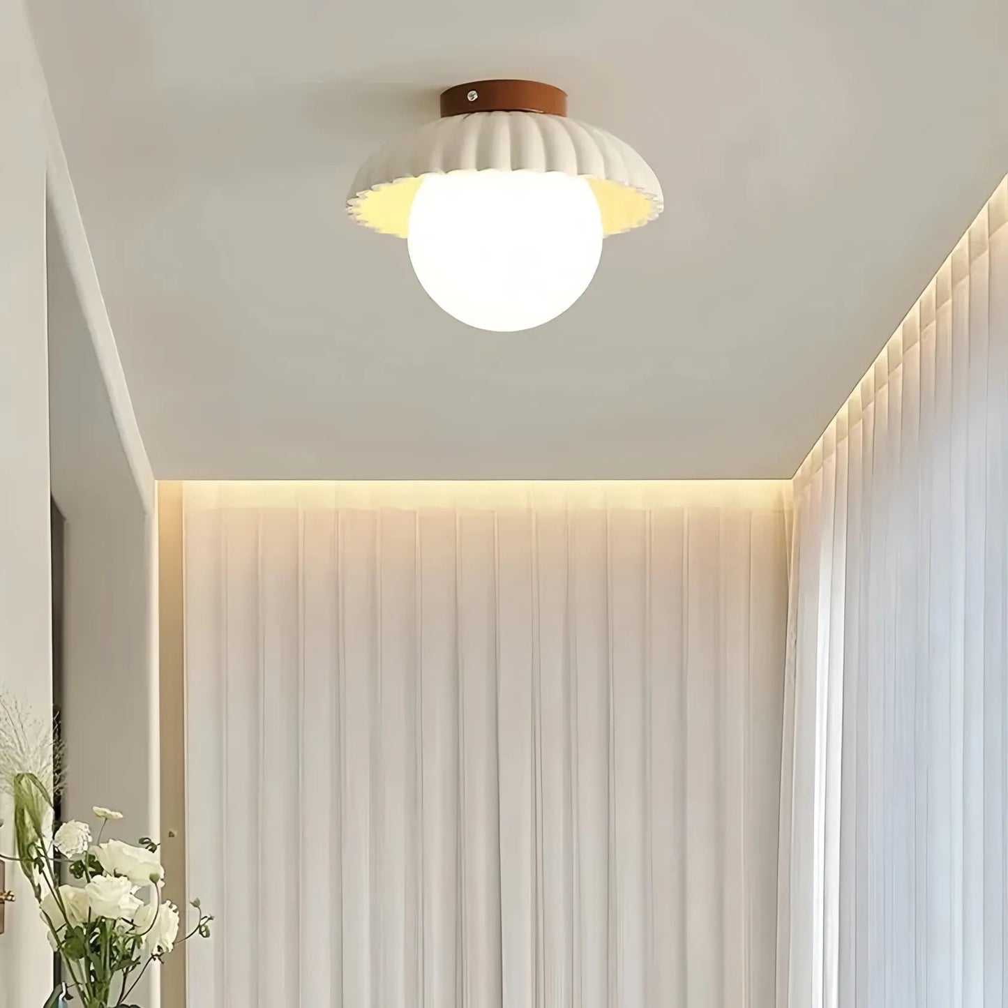 Modern Cream Glass Ceiling Light with Floral Bud Motif