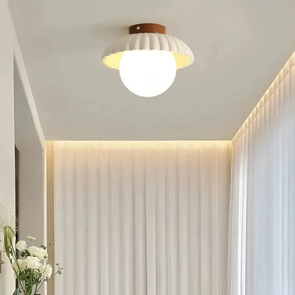 Modern Cream Glass Ceiling Light with Floral Bud Motif