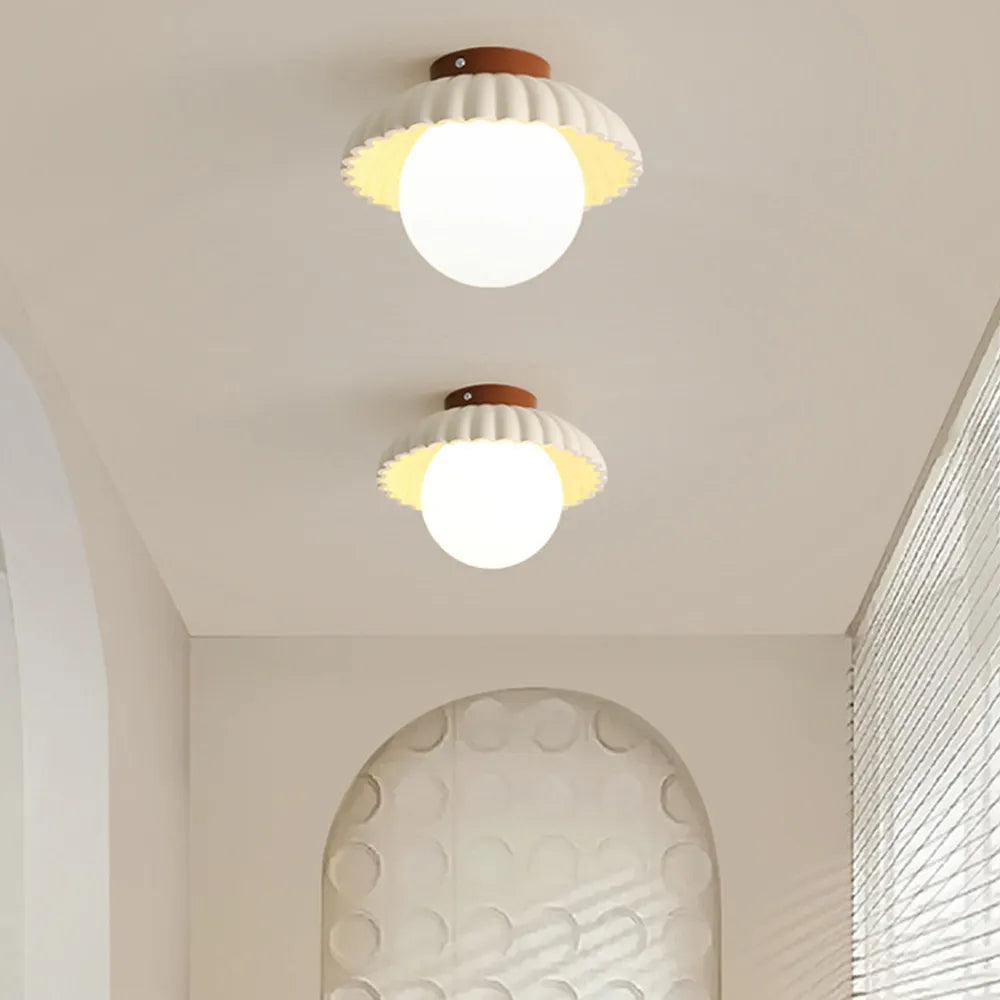 Modern Cream Glass Ceiling Light with Floral Bud Motif