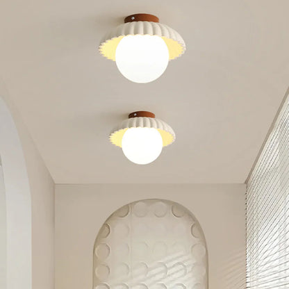 Modern Cream Glass Ceiling Light with Floral Bud Motif