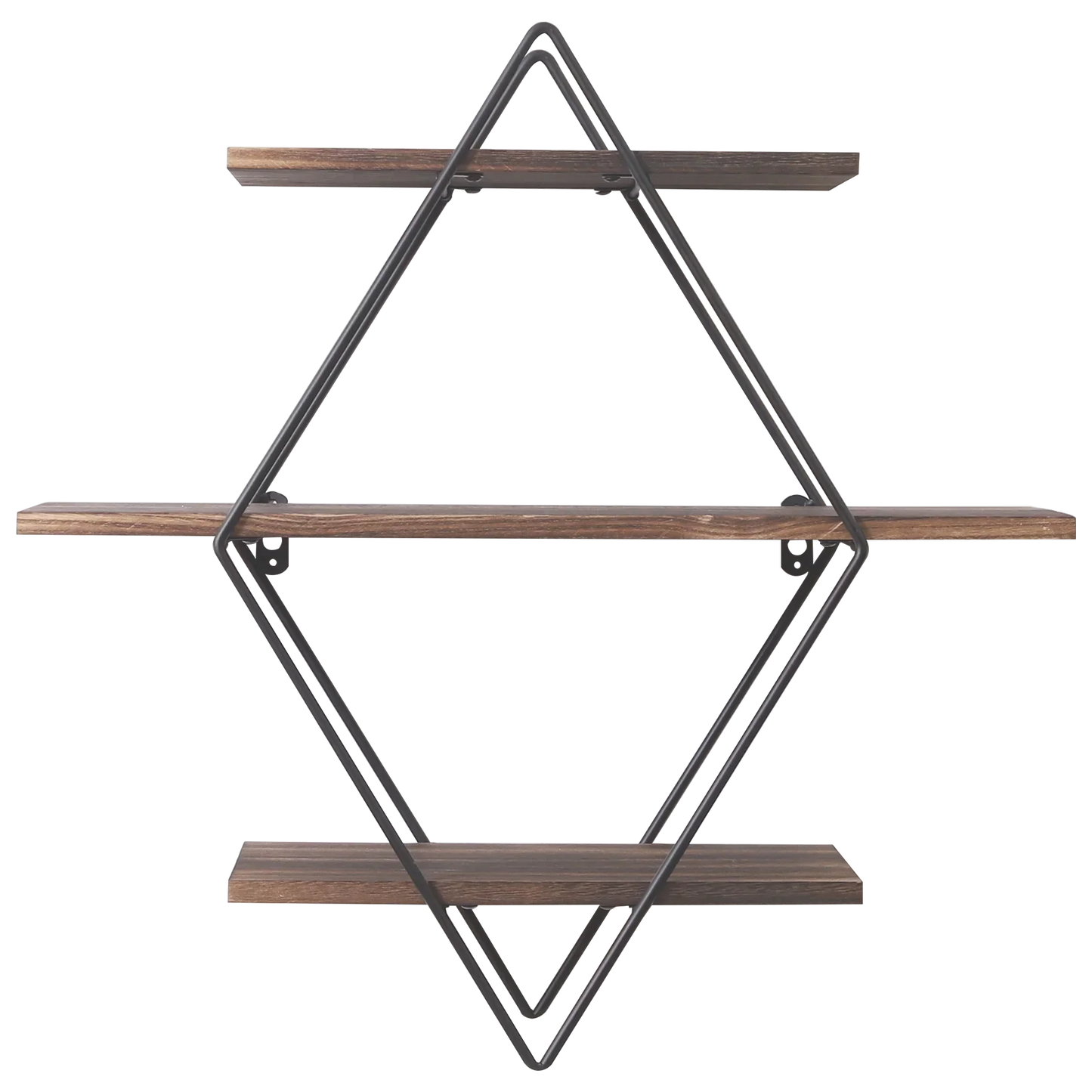 Industrial Geometric 3-Tier Wood & Metal Wall Shelf