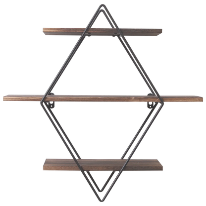 Industrial Geometric 3-Tier Wood & Metal Wall Shelf