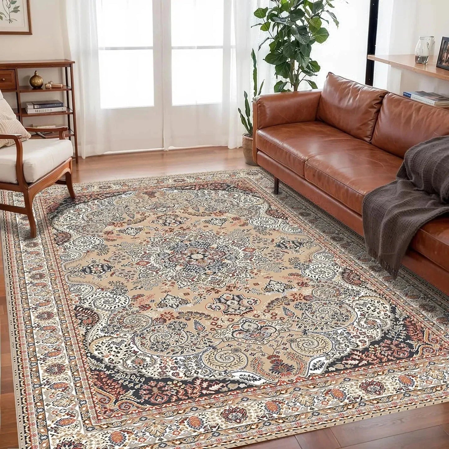 Camel and Black Paisley Boho Rug