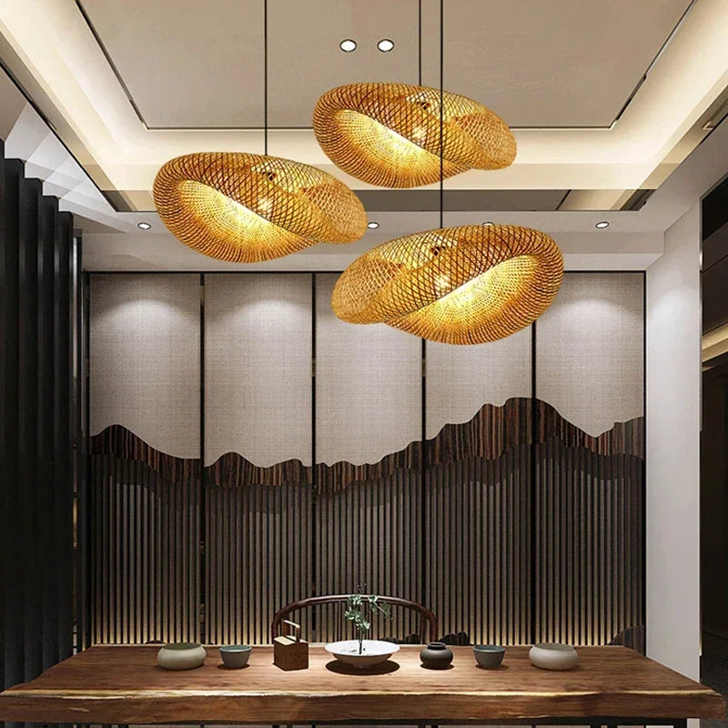 Vintage Twisted Woven Bamboo Pendant Light