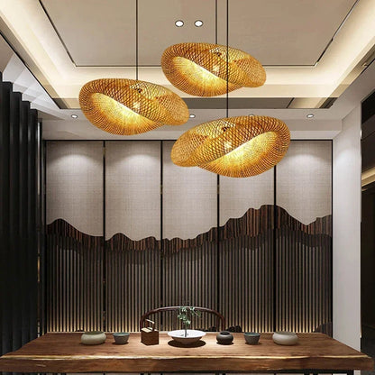 Vintage Twisted Woven Bamboo Pendant Light