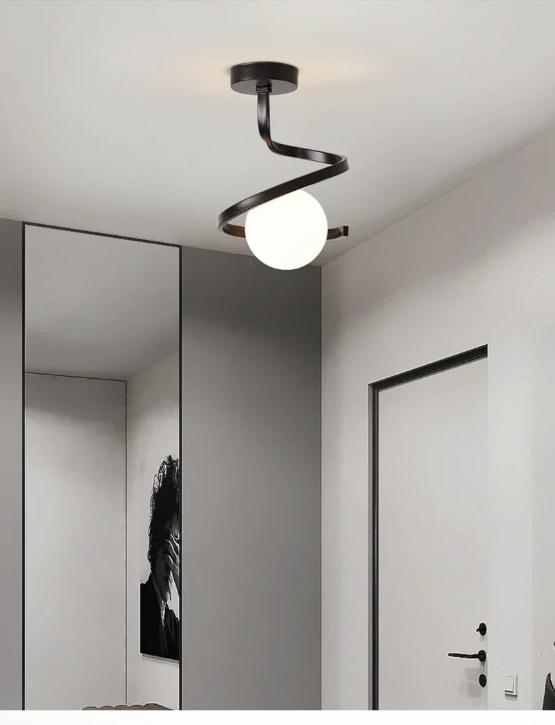 Nordic-Style Spiral Glass Ball Ceiling Light