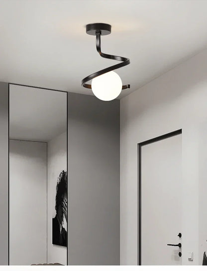 Nordic-Style Spiral Glass Ball Ceiling Light