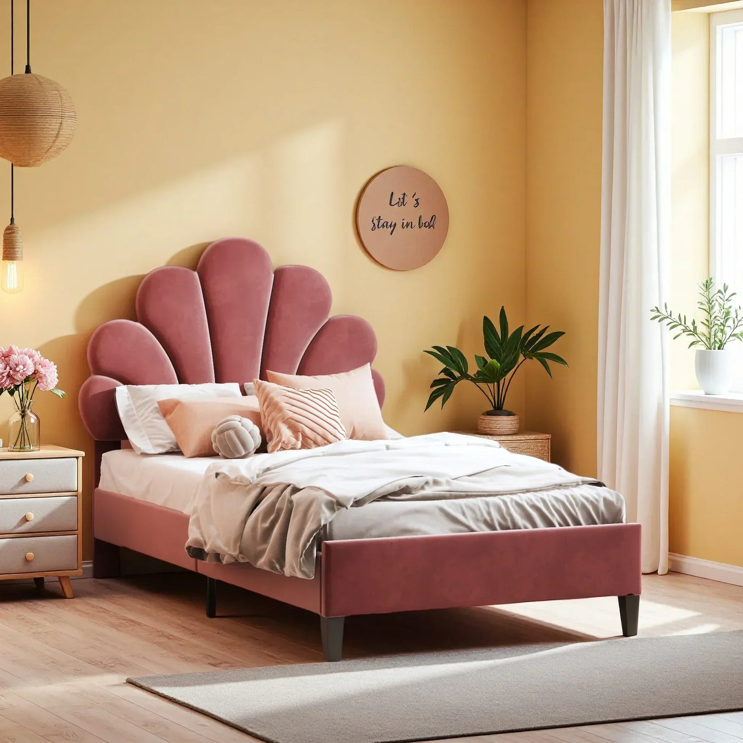 Flower Design Velvet Bed