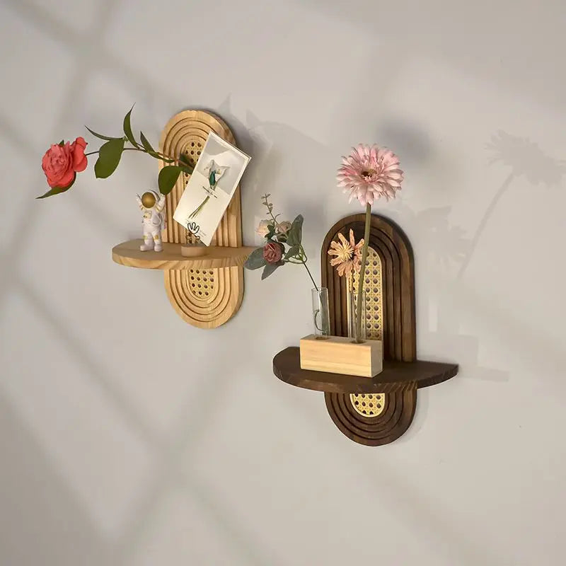 Japanese-Style Hanging Rattan Wall Shelf