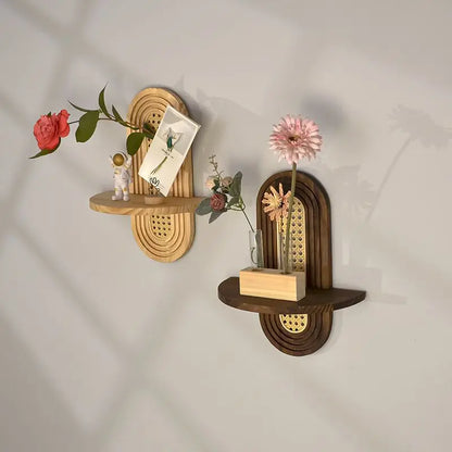 Japanese-Style Hanging Rattan Wall Shelf