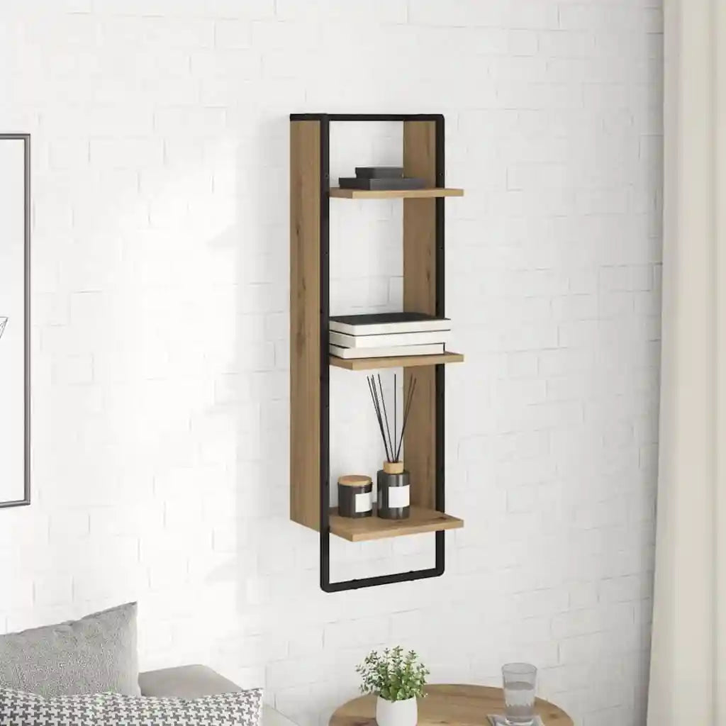3-Tier Wood & Metal Wall Shelf