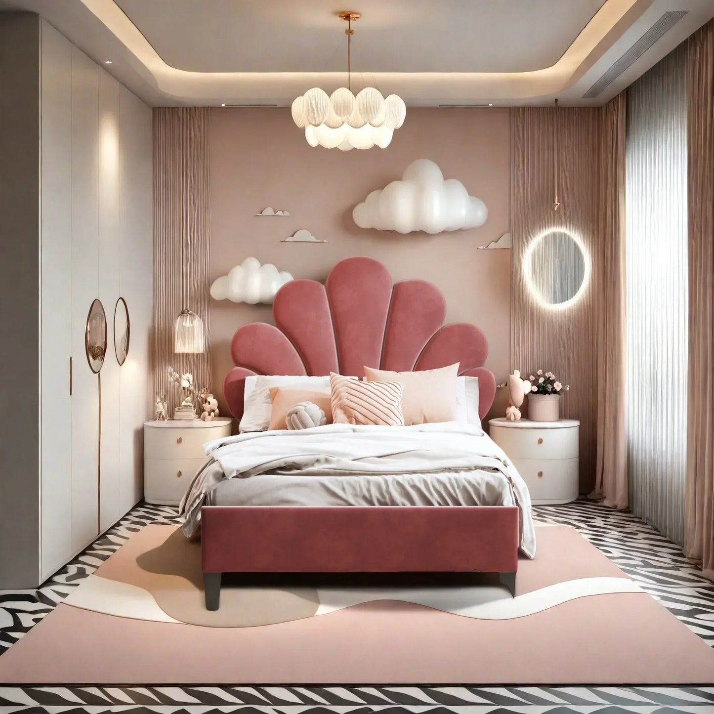 Flower Design Velvet Bed