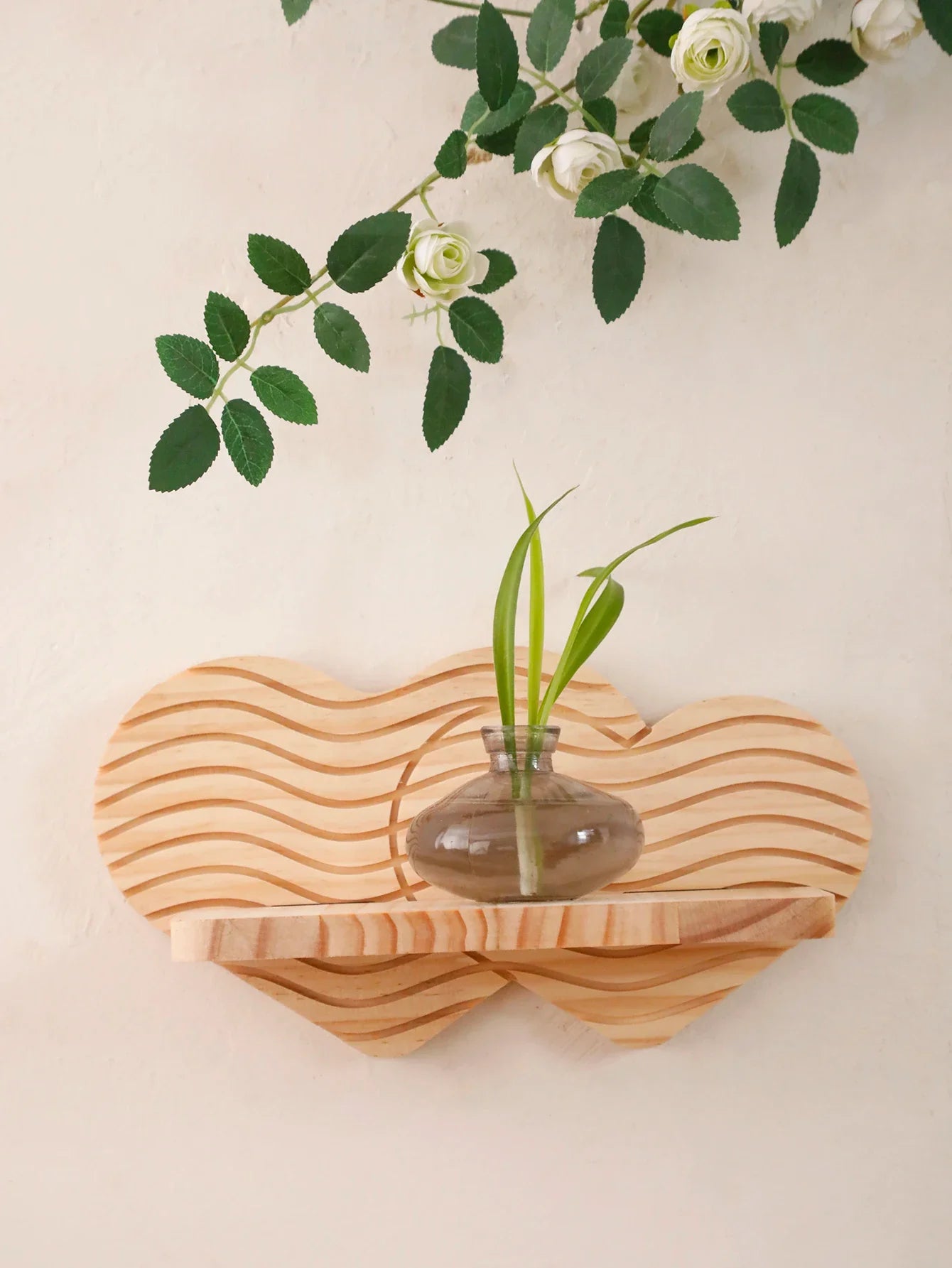 Wavy-Pattern Wood Heart Wall Shelf