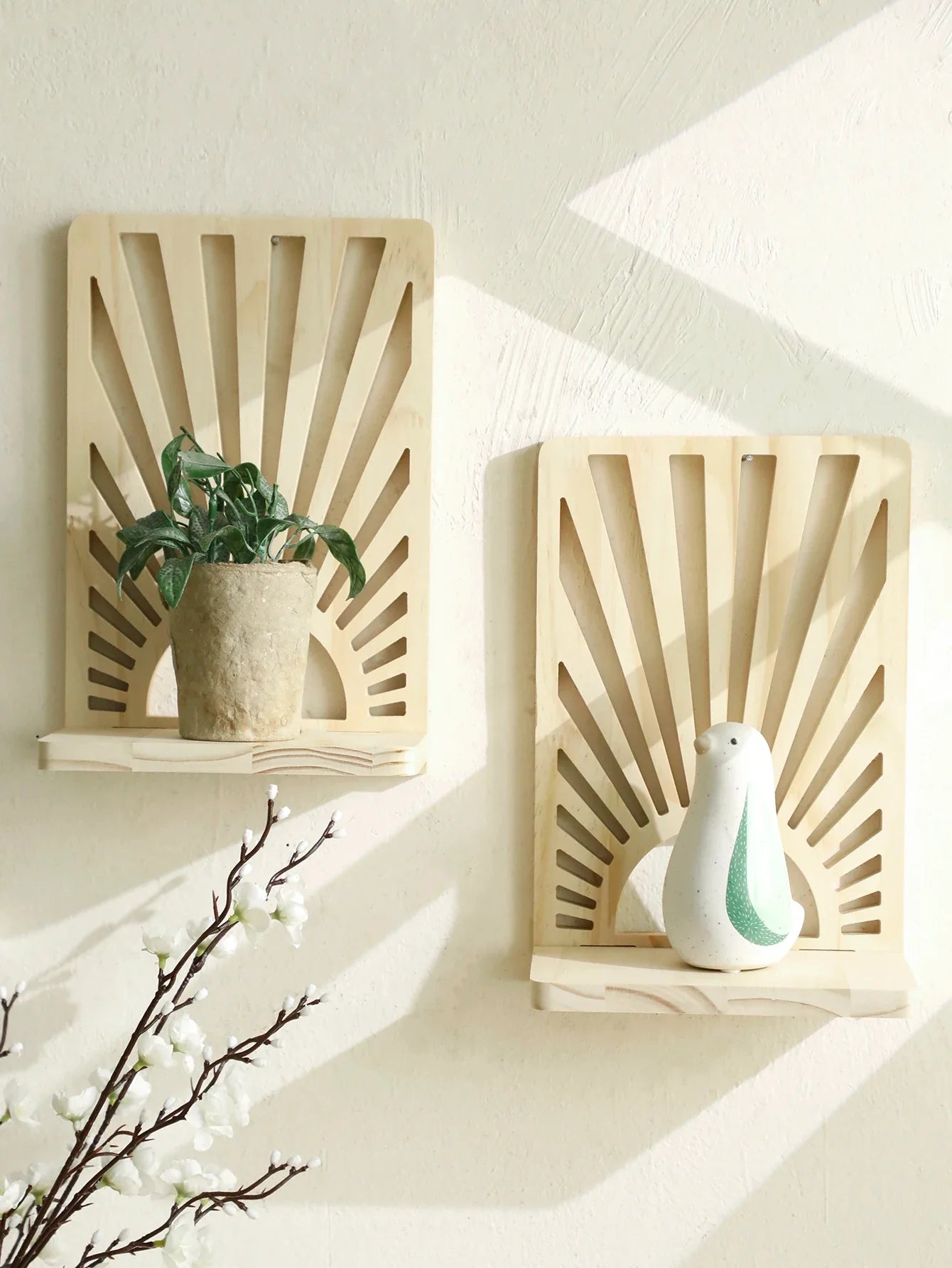 Bohemian Sunburst Natural Wood Wall Shelf