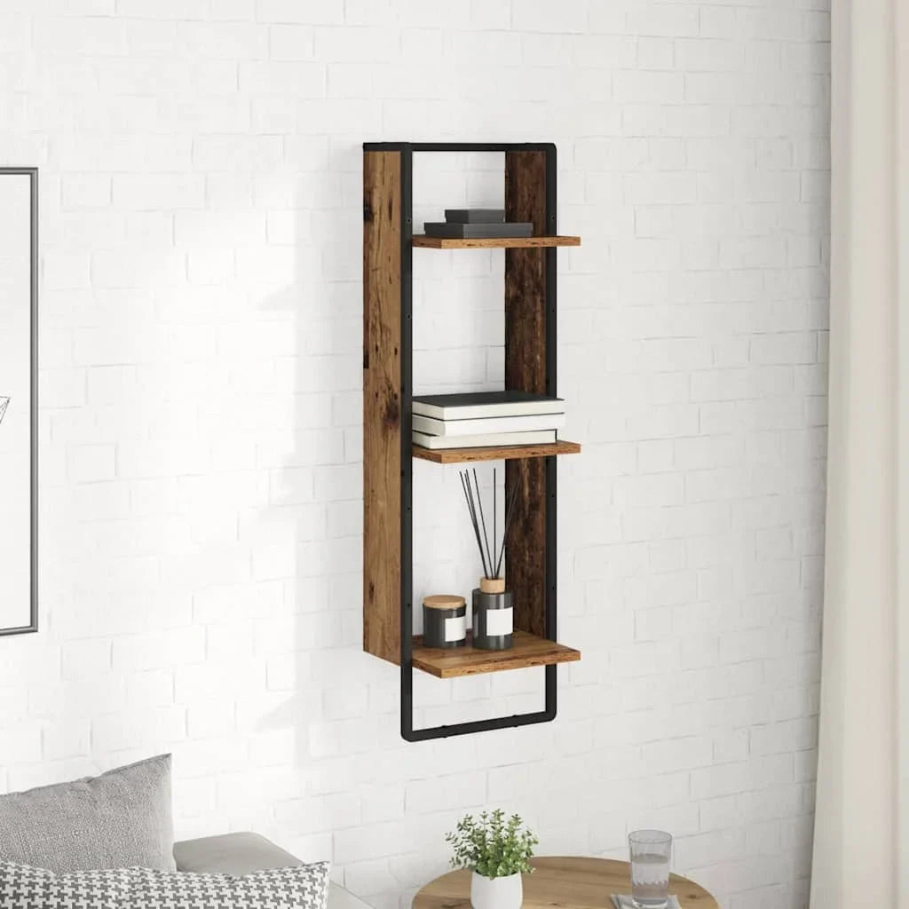 3-Tier Wood & Metal Wall Shelf