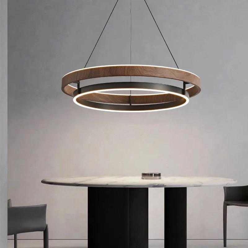 Italian Design Walnut Ring Chandelier