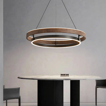 Italian Design Walnut Ring Chandelier