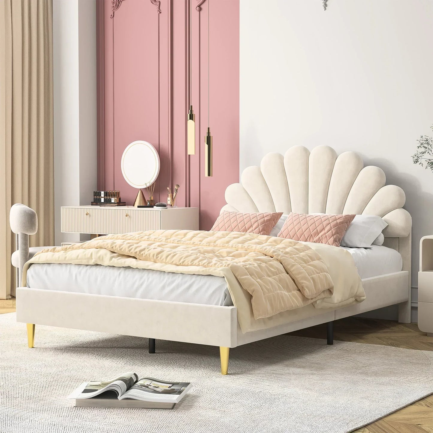 Flower Design Velvet Bed