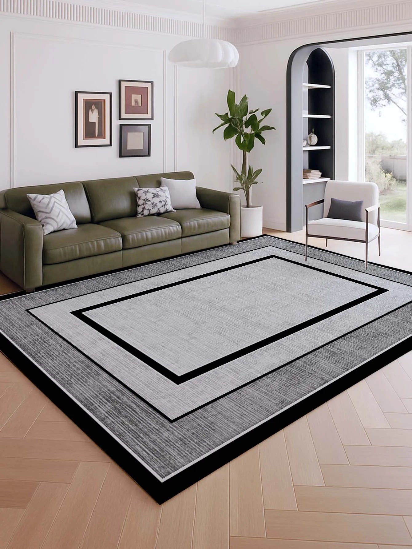 Gray and Black Geometric Rug