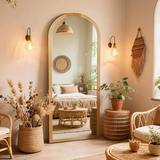 Arched Wood-Framed Full-Length Mirror