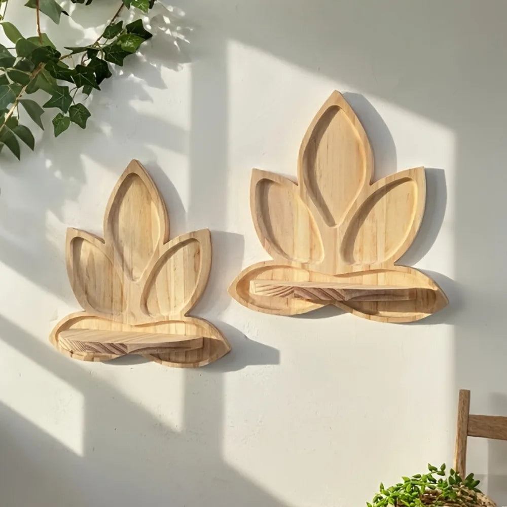 Post-Modern Lotus Flower Wood Wall Shelf