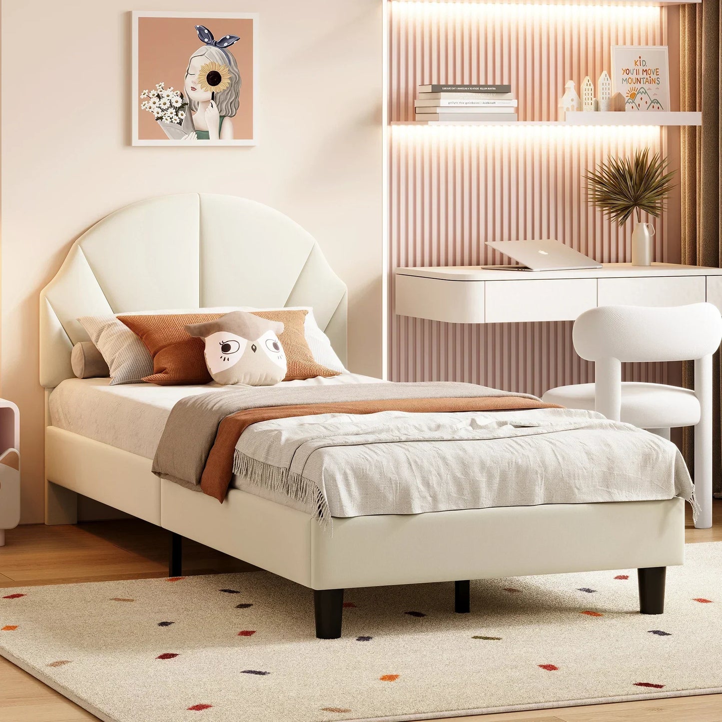 Single Velvet Bed with Flower Design