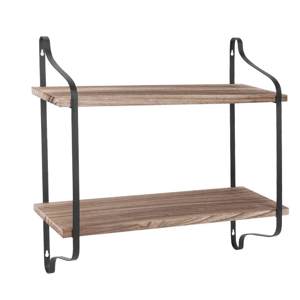 Industrial 2-Tier Wood & Metal Wall Shelf