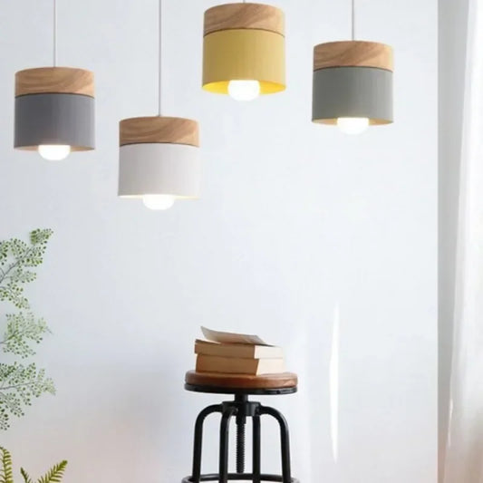 Nordic-Style Wood and Iron Macaron Ceiling Light