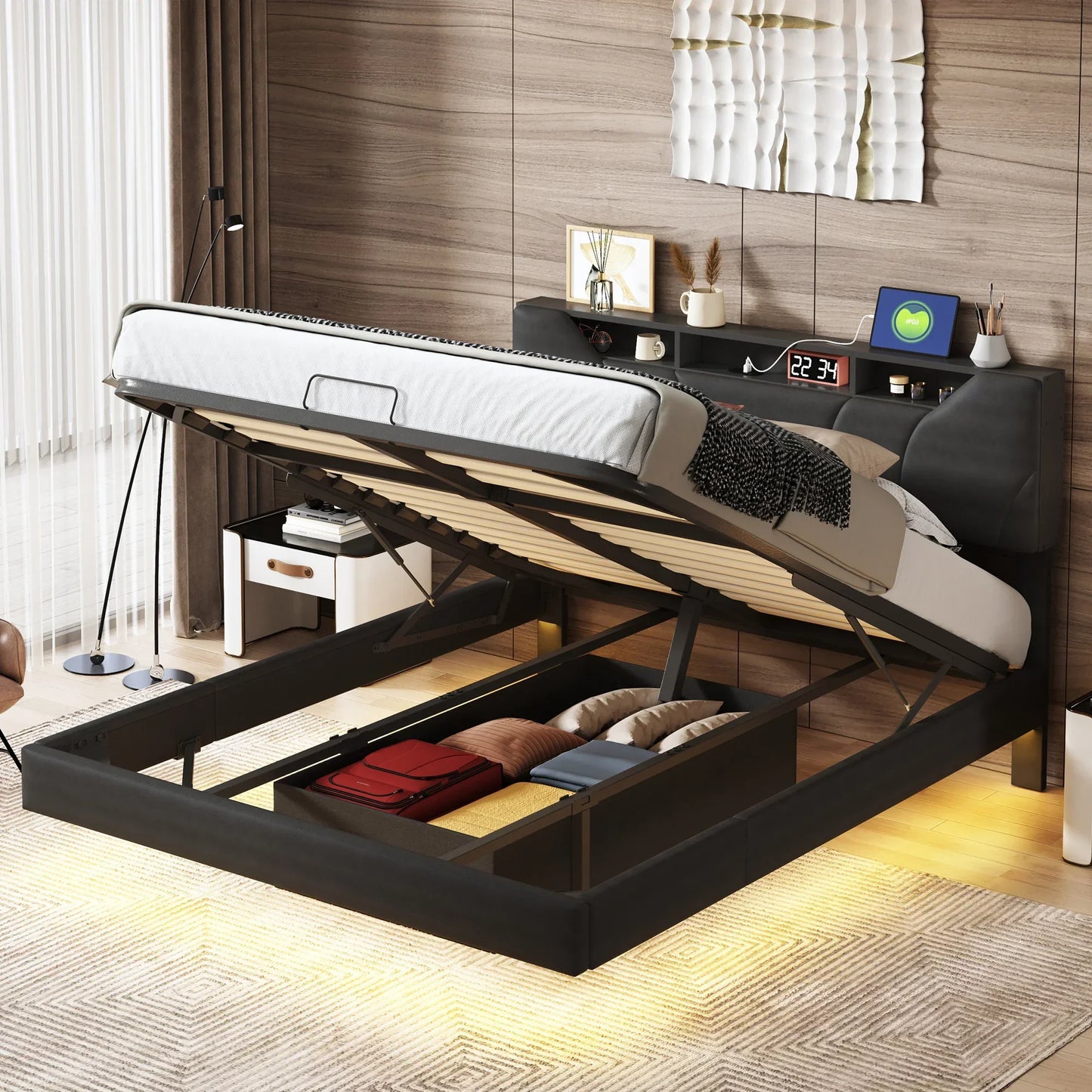 Floating Design Storage Bed with Drawer
