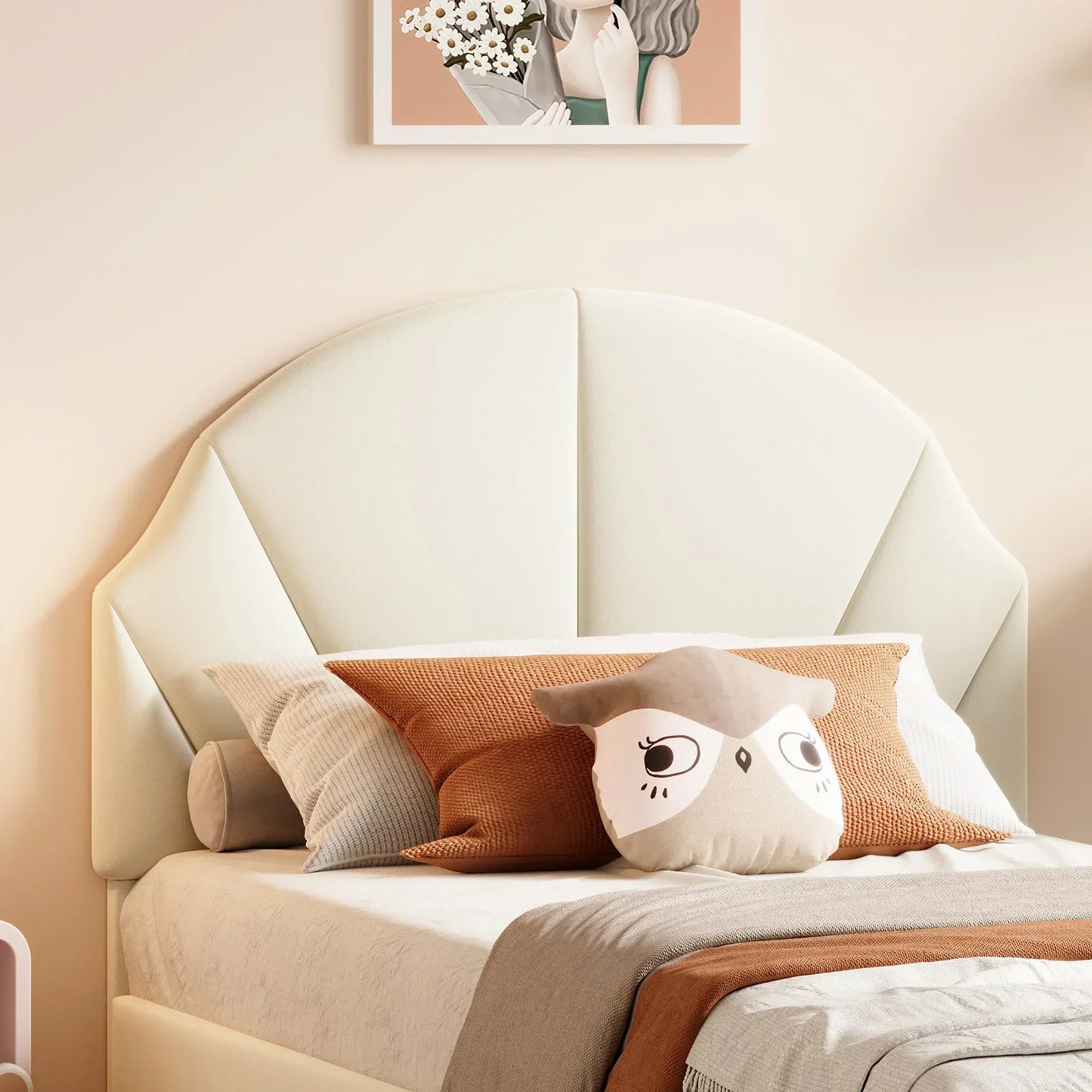 Single Velvet Bed with Flower Design