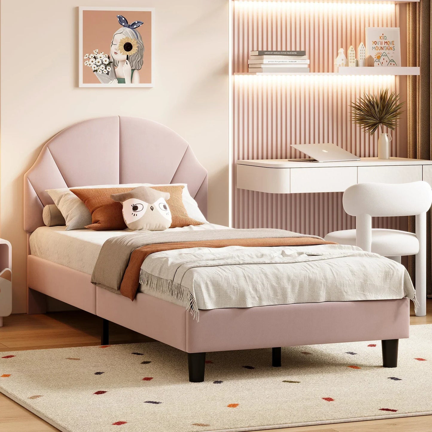 Single Velvet Bed with Flower Design