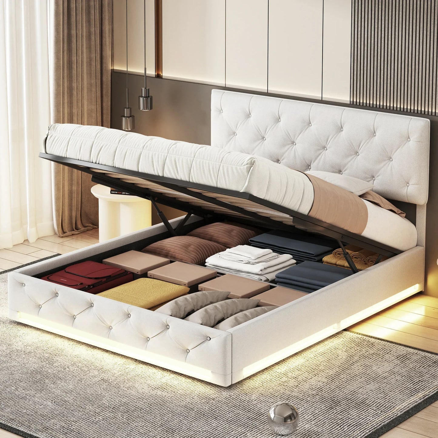 Ottoman Storage Bed with 3-Side LED