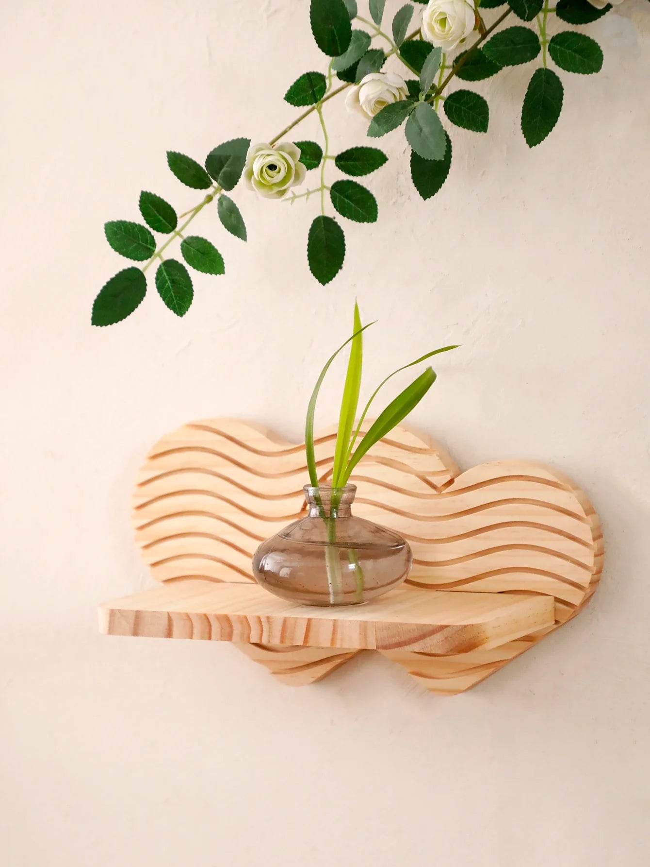 Wavy-Pattern Wood Heart Wall Shelf