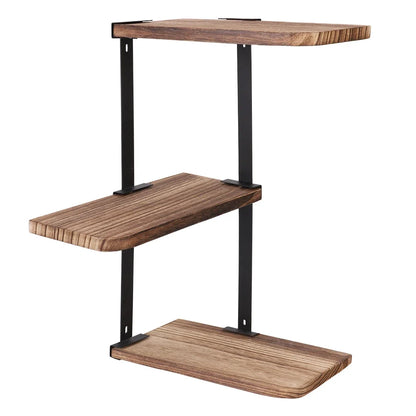 Rustic 3-Tier Wood & Metal Corner Wall Shelf