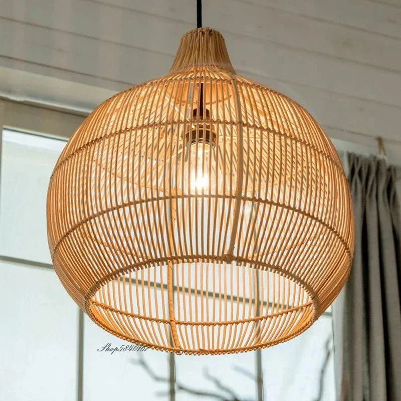 Retro Hand-Woven Rattan Pendant Light