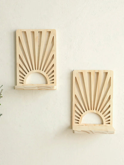 Bohemian Sunburst Natural Wood Wall Shelf