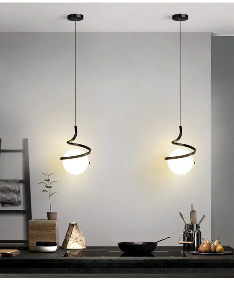 Nordic-Style Spiral Glass Ball Pendant Light