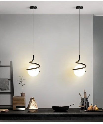 Nordic-Style Spiral Glass Ball Pendant Light