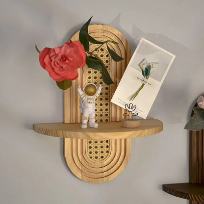Japanese-Style Hanging Rattan Wall Shelf