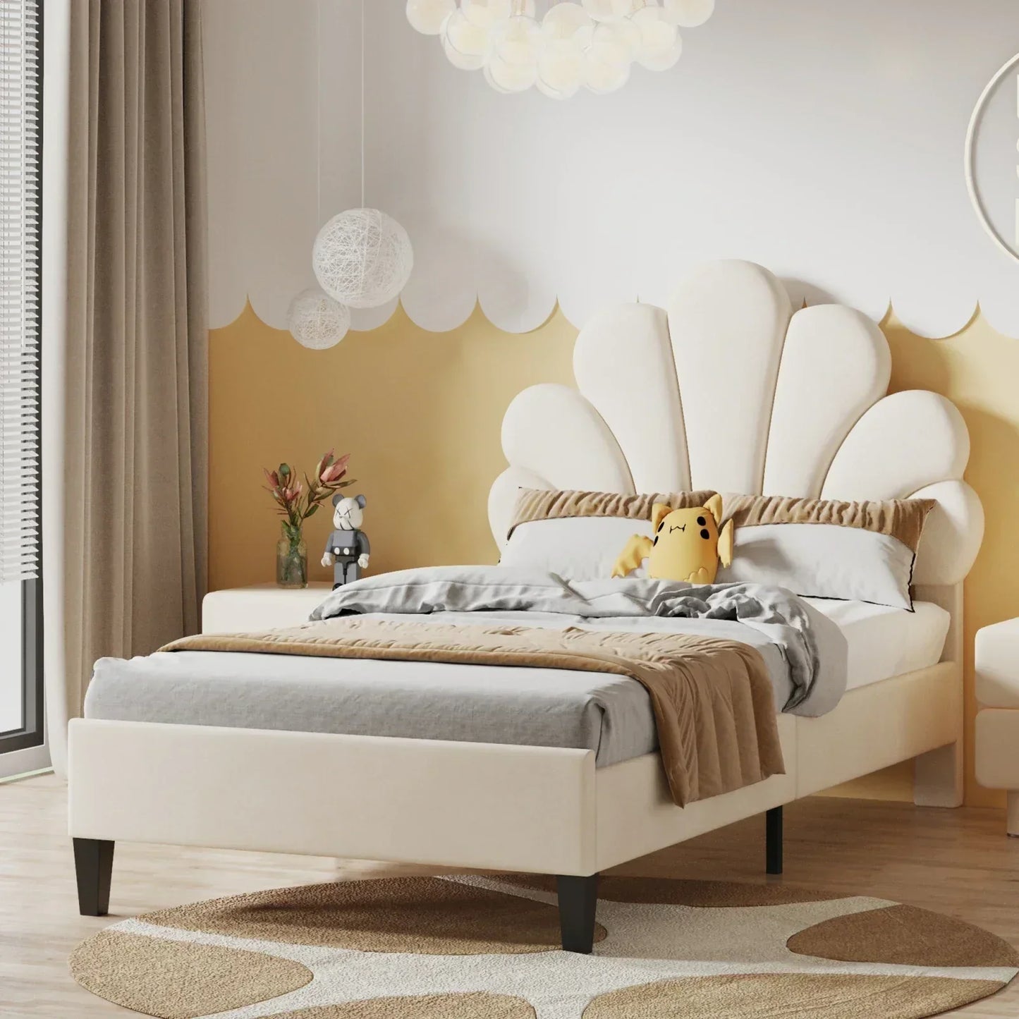 Flower Design Velvet Bed