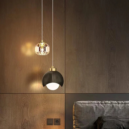 Double Crystal and Metal Dome Pendant Light