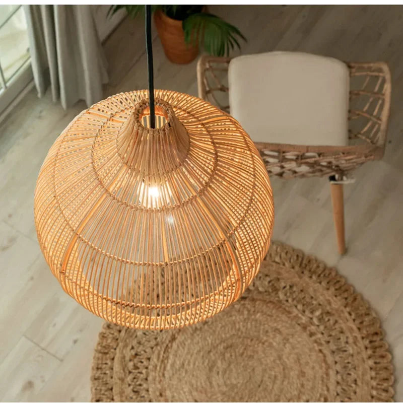 Retro Hand-Woven Rattan Pendant Light
