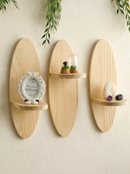 Bohemian Rustic Oval Wood Wall Shelf