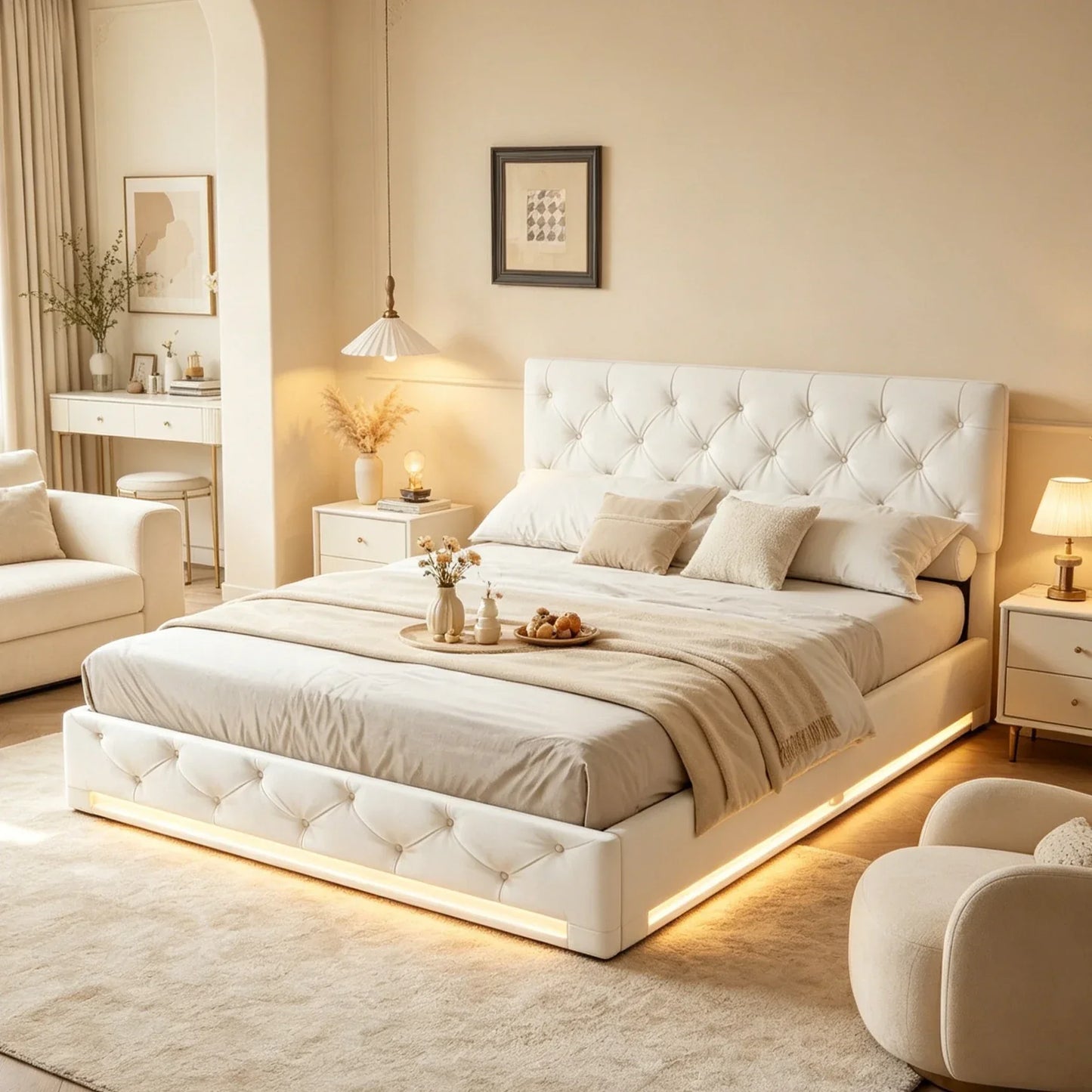 Ottoman Storage Bed with 3-Side LED