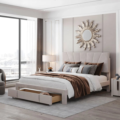 Velvet Bed with Storage & Drawer