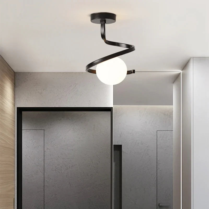 Nordic-Style Spiral Glass Ball Ceiling Light